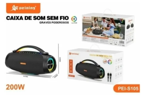 Caixa De Som Bluetooth Peining PEI-S105 C/2microfone Sem fio 200w RGB -