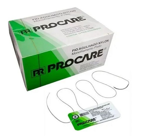 Fio de Sutura Nylon 1 30mm Com Agulha 3/8 C/ 24 Unidades - Procare