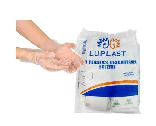 Luva Plástica Estéril Descartável C/ 100 Unidades - Luplast