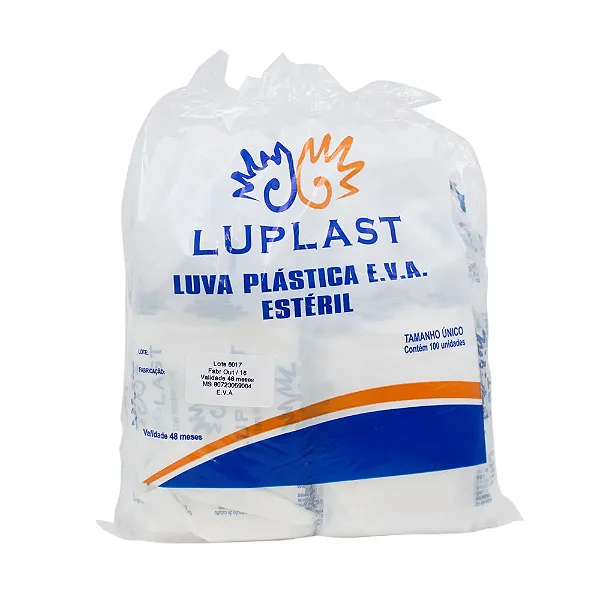 Luva Plástica em E.V.A Estéril C/ 100 Unidades - Luplast