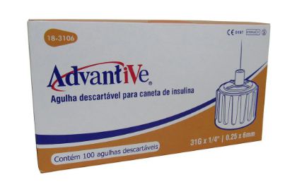 Agulha Para Caneta de Insulina 31G (0,25mm x 6mm) C/ 100 Un - Advantive