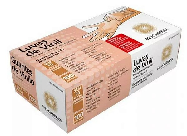 Luva de Vinil Sem Pó C/ 100 Unidades Tam: P - Descarpack
