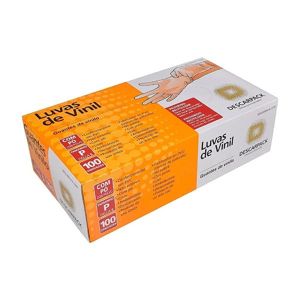 Luva de Vinil Com Pó C/ 100 Unidades Tam: P - Descarpack