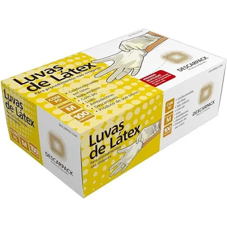Luva de Látex Com Pó C/ 100 Unidades Tam: M - Descarpack
