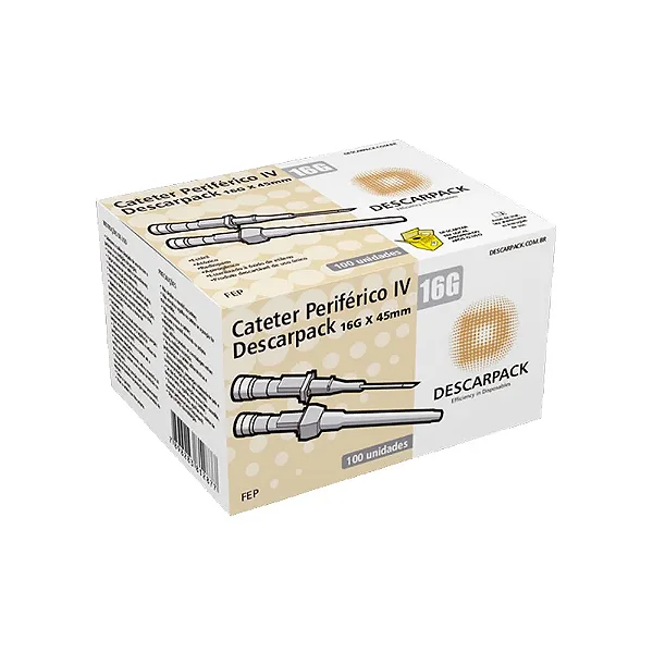 Cateter Periférico Intravenoso Com Dispositivo de Segurança 16G Cinza C/ 100 Unidades - Descarpack