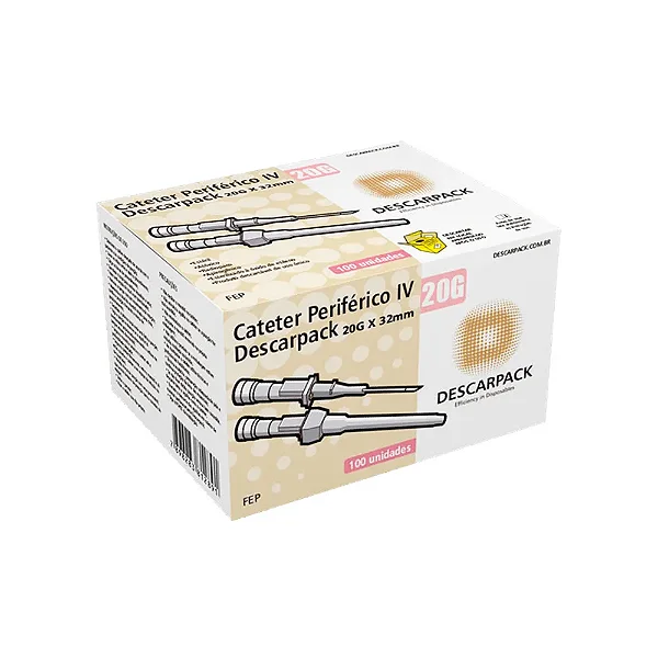 Cateter Periférico Intravenoso Com Dispositivo de Segurança 20G Rosa C/ 100 Unidades - Descarpack