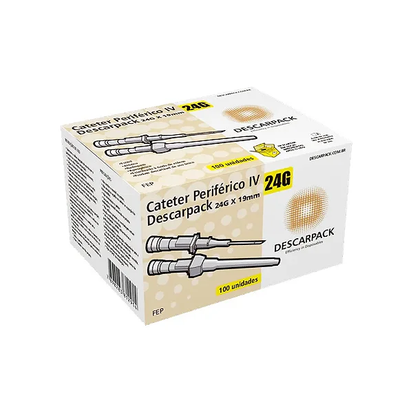 Cateter Periférico Intravenoso Com Dispositivo de Segurança 24G Amarelo C/ 100 Unidades - Descarpack