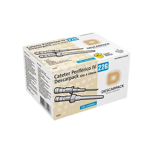 Cateter Periférico Intravenoso Com Dispositivo de Segurança 22G Azul C/ 100 Unidades - Descarpack