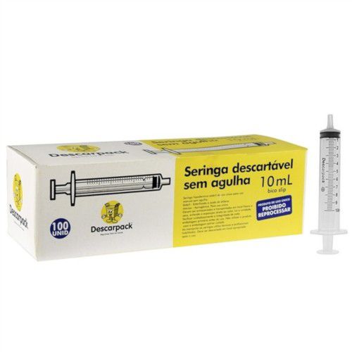 Seringa de 10ml Bico Luer Slip Sem Agulha C/ 100 Unidades - Descarpack