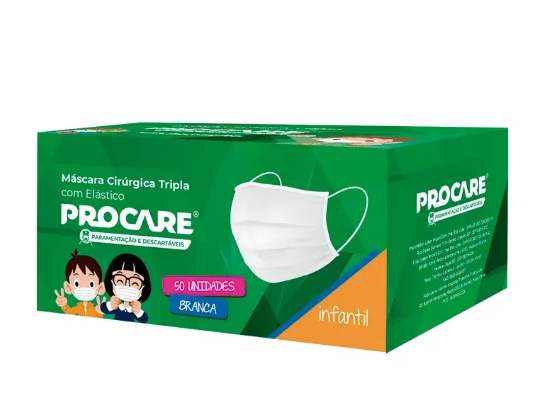 Máscara Cirúrgica Infantil Tripla Com Elástico Cx C/ 50 Unidades - Procare