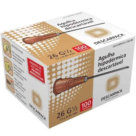 Agulha Hipodérmica 13 x 0,45mm C/ 100 Unidades - Descarpack