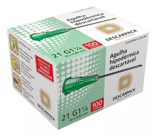 Agulha Hipodérmica 30 x 0,80mm C/ 100 Unidades - Descarpack