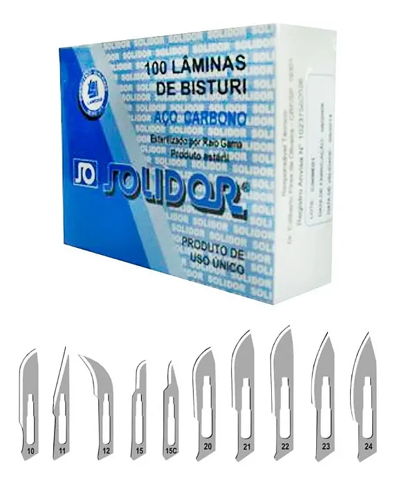 Lâminas de Bisturi Aço Carbono Nº 22 C/ 100 Unidades - Solidor
