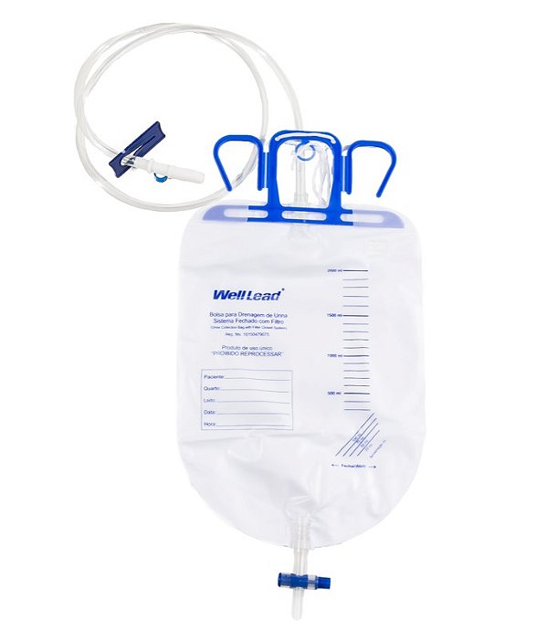 Bolsa Coletora de Urina Sistema Fechado C/ Filtro 2000ml - Well Lead *** Black Friday ***