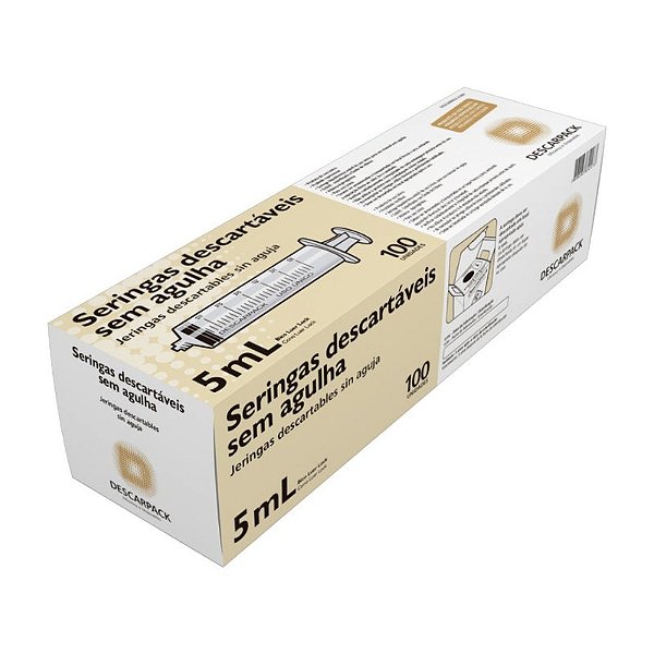 Seringa de 5ml Bico Luer Lock Sem Agulha C/ 100 Unidades - Descarpack