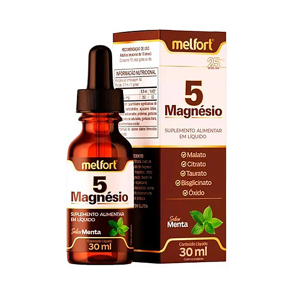Magnésio em Gotas Melfort - Suplemento Alimentar com 5 Tipos de Magnésio - Relaxamento Muscular e Sono - 30ml