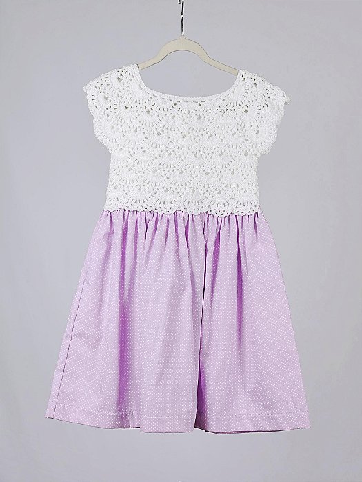 Vestido Infantil De Crochê Lavínia Bolinha Lilás