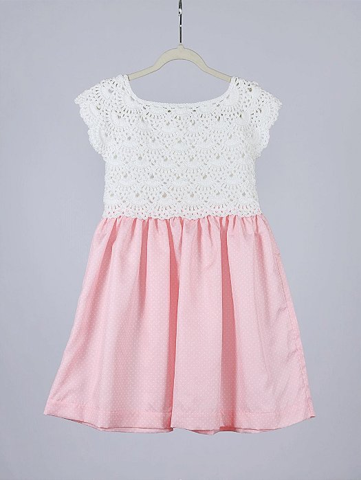 Vestido Infantil De Crochê Lavínia Bolinha Rosa-bebê