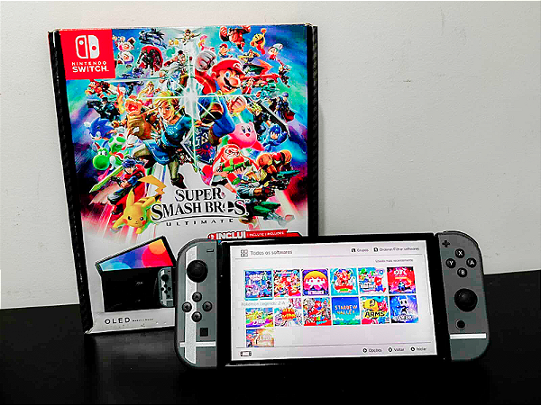 Nintendo Switch Oled Super Smash SemiNovo Desbloqueado + SD 256GB