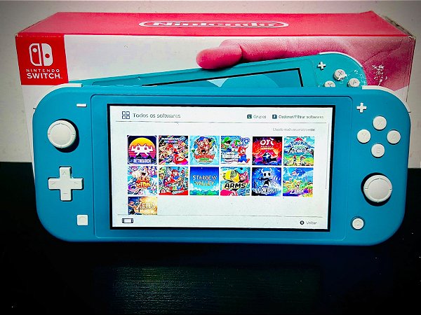 Nintendo Switch Lite Turquesa SemiNovo Lindíssimo Desbloqueado + SD 128GB + Muitos Jogos