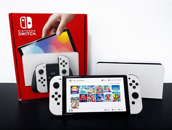 Nintendo Switch Oled Branco SemiNovo Desbloqueado + SD 256GB + Muitos Jogos