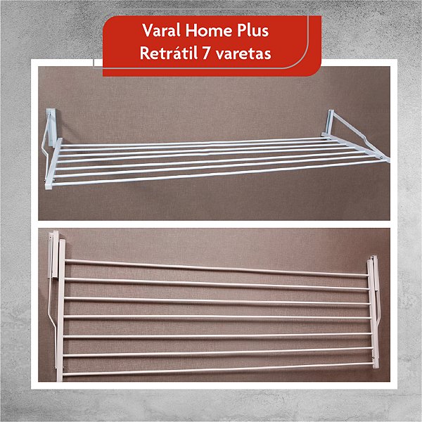 Varal De Parede Retratil Articulado 7 Varetas Aluminio - Home Plus