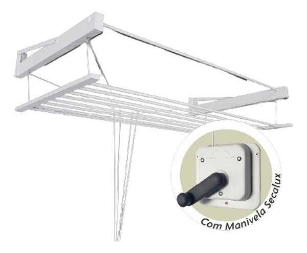 Varal De Parede Sobe E Desce com Manivela Classico 90 Cm 10 Varetas Aluminio