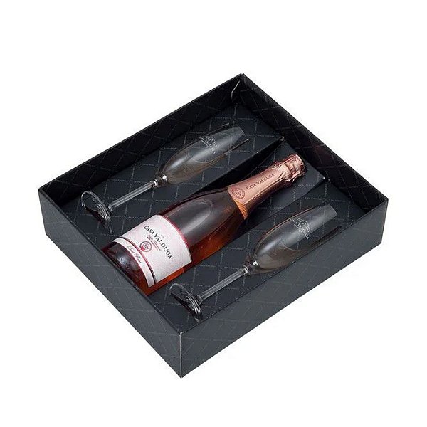 Kit Espumante Casa Valduga Rose Brut Com 1 Garafa 750 ml e 2 Taças - Brasil