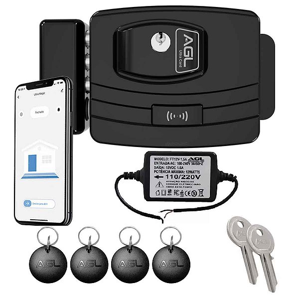 Fechadura Eletrônica Ultra Magic Card Preta 42mm AGL