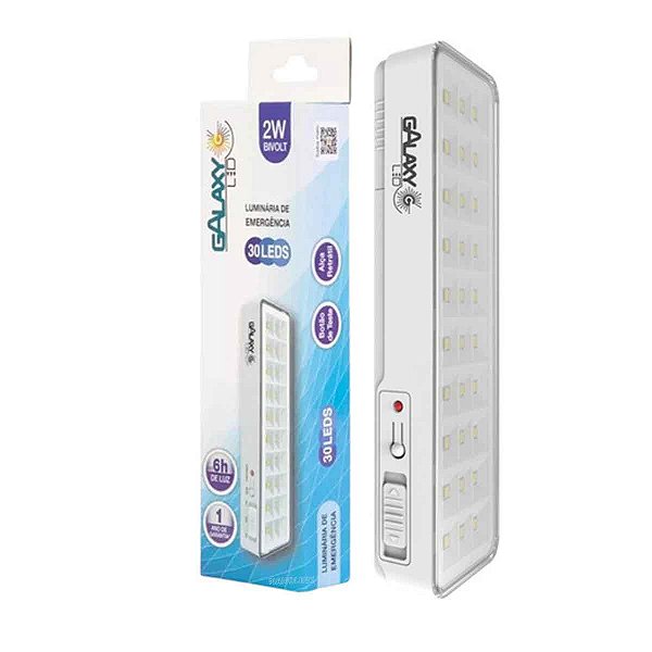 Luminária Emergência 30 LEDs 2W 6500K BIVOLT