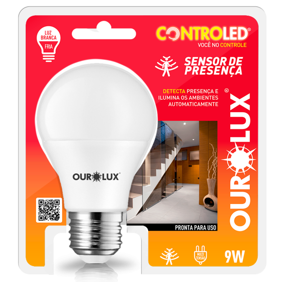Lâmpada Inteligente Controled 9W  Sensor Presença 6500k