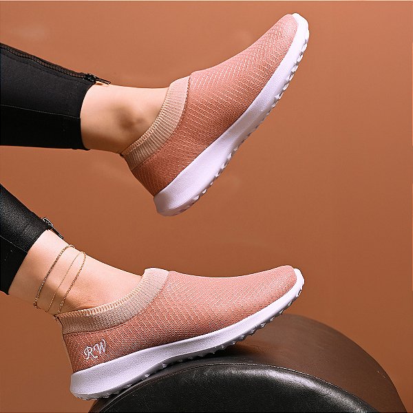 Tênis Meia Sem Cadarço Leve Macio Slip On Runway Feminino - Rosa