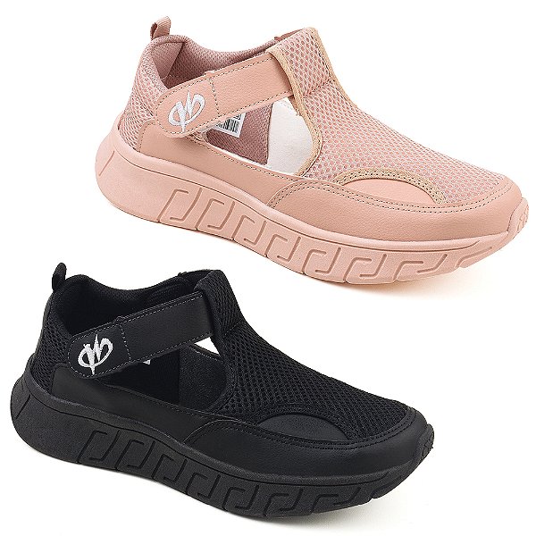 Kit 2 Pares Tênis Sapatilha Sapato Runway Cindy Feminino - Preto E Nude