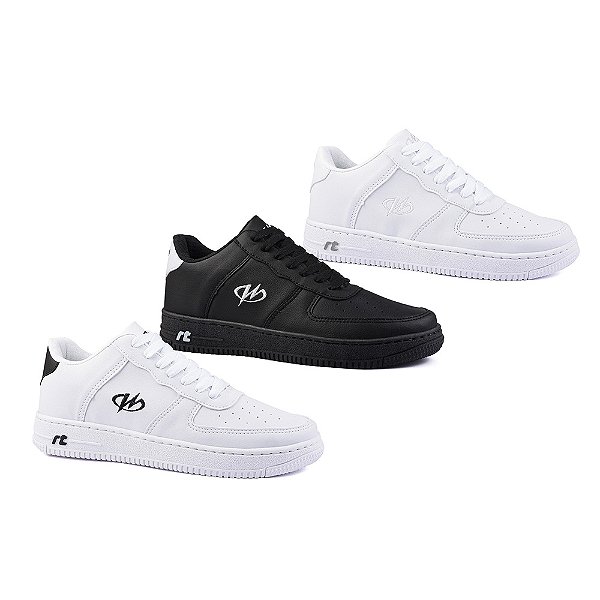 Kit 3 Pares Tênis Estilo Retrô Sneaker Runway Masculino - Branco/Preto E Preto/Branco E Branco