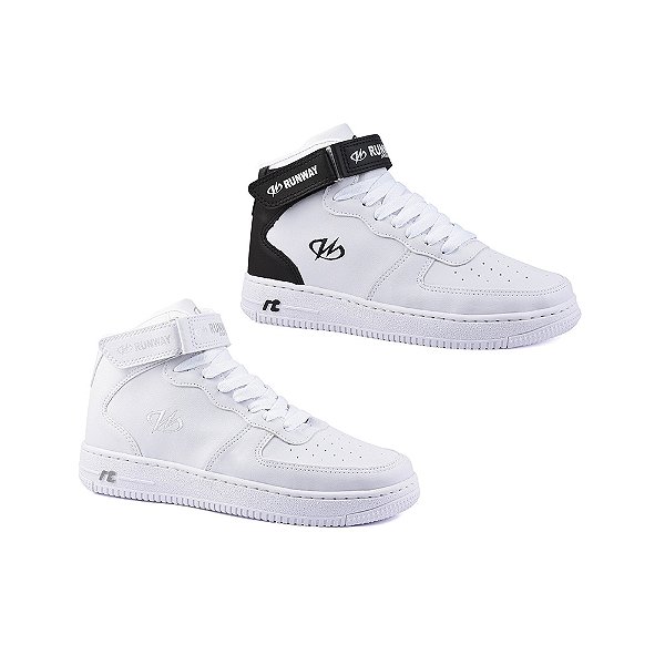 Kit 2 Pares De Tênis Sneaker Estilo Retrô Runway Sportswear Masculino - Branco E Branco/Preto
