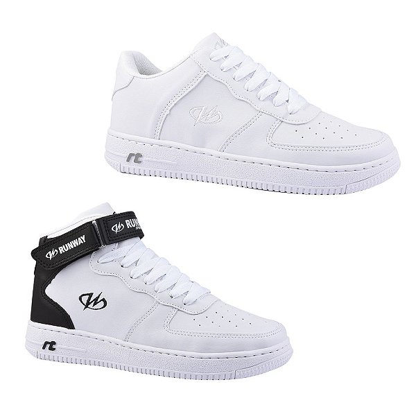 Kit 2 Pares De Tênis Estilo Retrô Sneaker Runway Masculino - Branco/Preto E Branco
