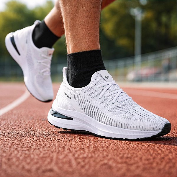 Tênis Masculino De Caminhada Academia Corrida Runway Energy - Branco