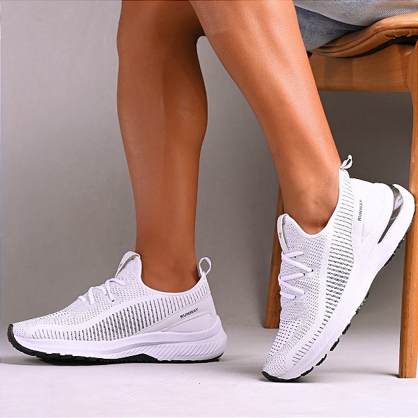 Tênis Masculino De Caminhada Academia Corrida Runway Energy - Branco