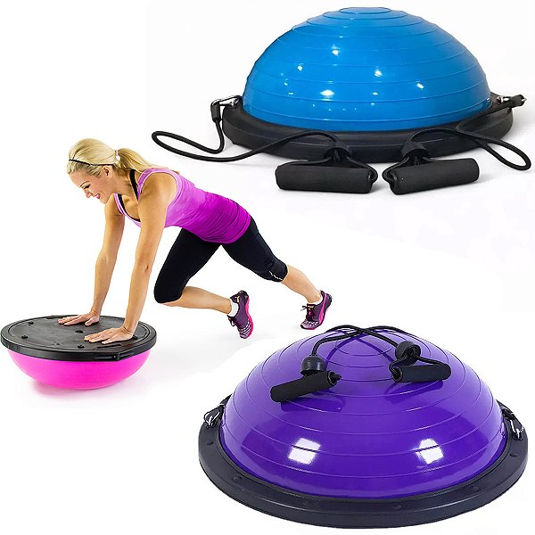 Bola Suiça Com elastico Bosu Reabilitaçao Fisioterapia Yoga Pilates Academia Ginastica Musculaçao Step Alongamento Fit