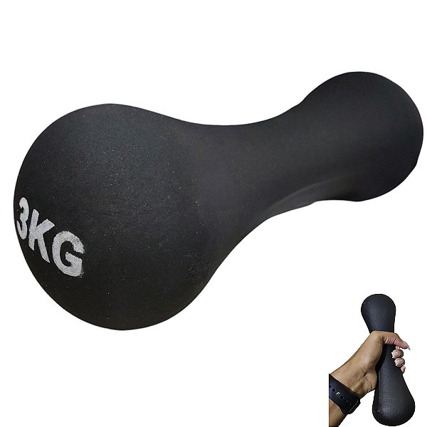 Halter Peso 3kg Emborrachado Antiderrapante Academia Treino Exercicio Pilates Fisioterapia Fortalecimento Musculo
