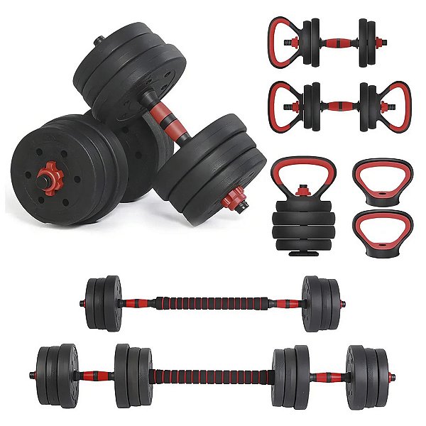 Halter Ajustavel 30kg kettlebell Dumbell Anilha Academia Treino Musculaçao Funcional 6 Em 1 Fitness