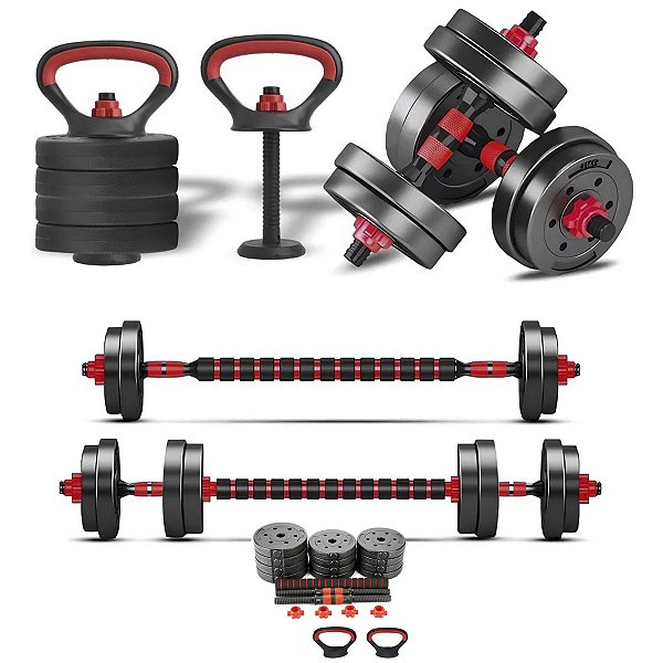 Halter Ajustavel 40Kg kettlebell Dumbell Academia Anilha Musculaçao 6 Em 1 Fitness Treino Fit Fitness