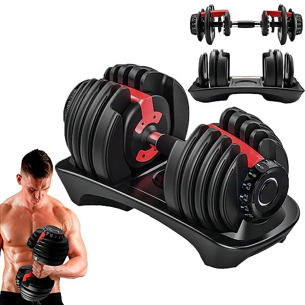 Halter Regulavel 24Kg Dumbell Anilhas Academia Peso Ajustavel Treino Musculaçao Fitness Cross Exercicio Corpo