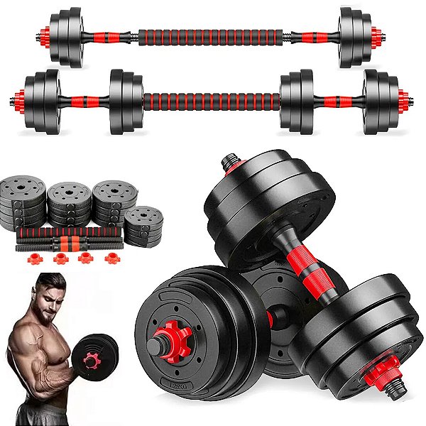 Halter Ajustavel Anilha 30Kg Musculaçao Academia Dumbell Barra Treino Fit Exercicio Fisico