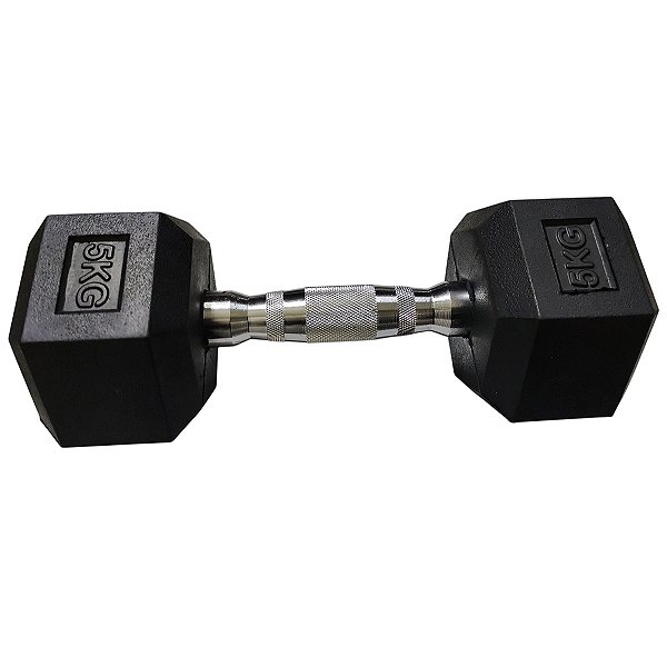 Halter Peso 5kg Sextavado Dumpbell Emborrachado Cromado Academia Musculaçao Treino Fortalecimento Exercicio