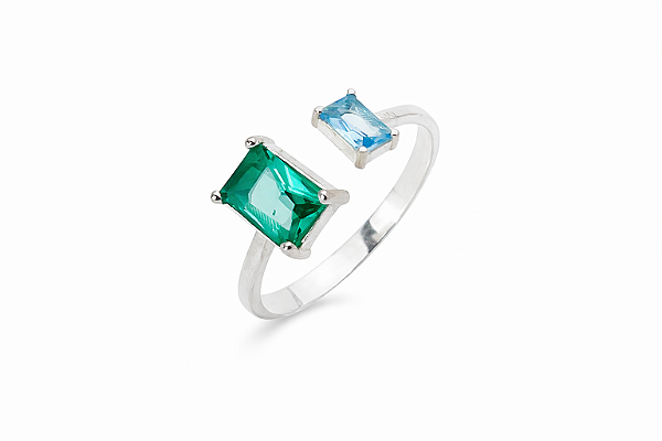 Anel Duo – Prata 925 com Zircônias Retangulares