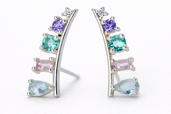 Brinco Ear Cuff Rainbow – Prata 925 com Zircônias Coloridas