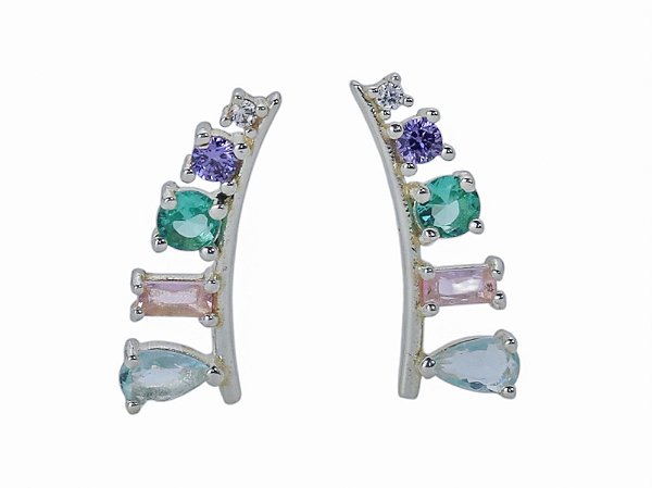 Brinco Ear Cuff Rainbow – Prata 925 com Zircônias Coloridas