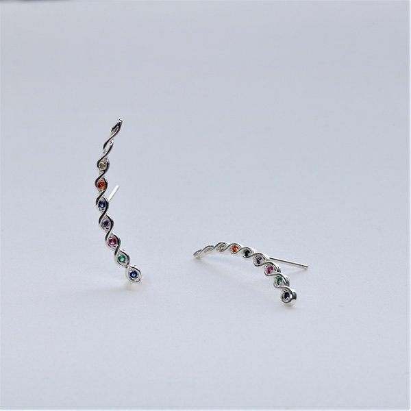 Brinco Ear Cuff Bolinhas Rainbow – Prata 925 com Zircônias Coloridas