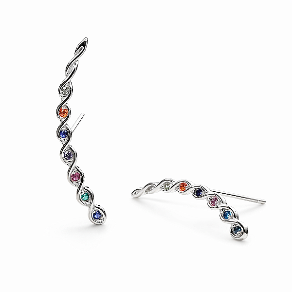 Brinco Ear Cuff Bolinhas Rainbow – Prata 925 com Zircônias Coloridas